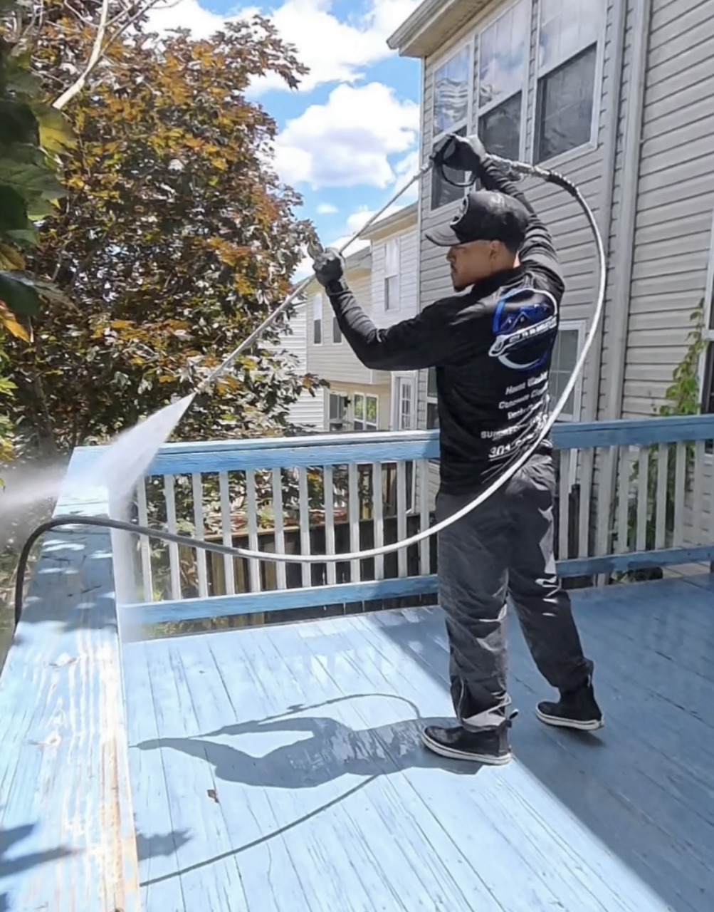 Deck and fence cleaning in Hagerstown MD using professional pressure washing to safely restore wood surfaces