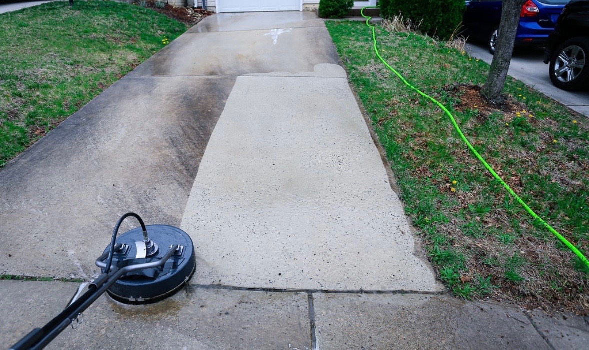 Concrete surface cleaning on residential driveway in Hagerstown MD